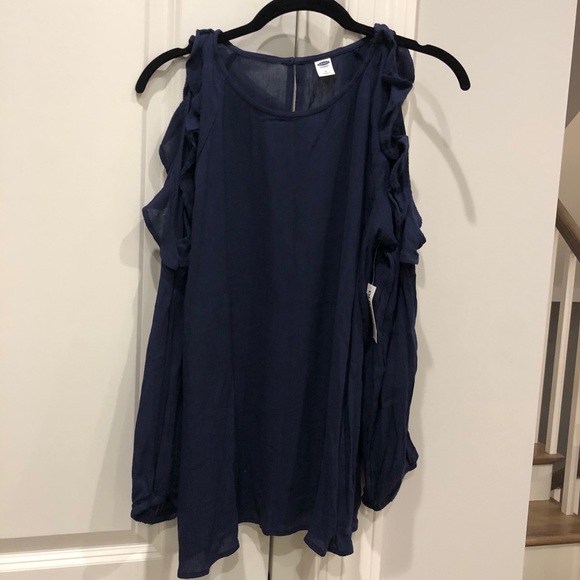 NWT Old Navy navy blue cold shoulder ruffled top - Picture 2 of 4
